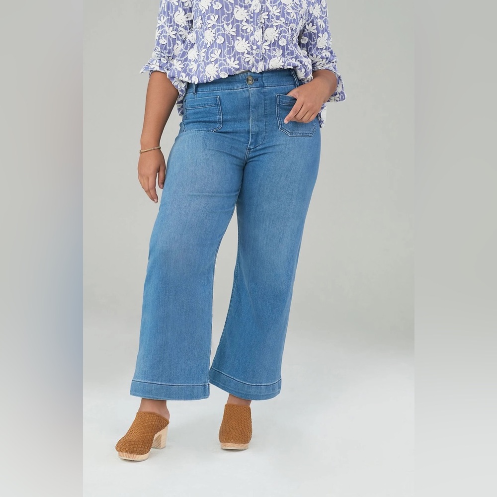 Anthropologie The Skipper Cropped Wide-Leg Jeans Plus Size 18W